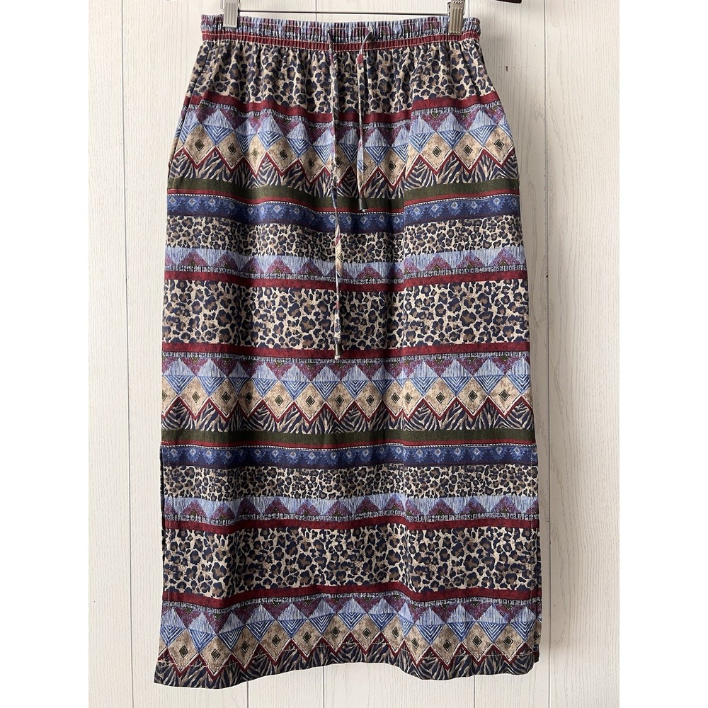 Vintage 90s Western Aztec Skirt Women's Cowboy Pockets Prairie Boho Cotton S